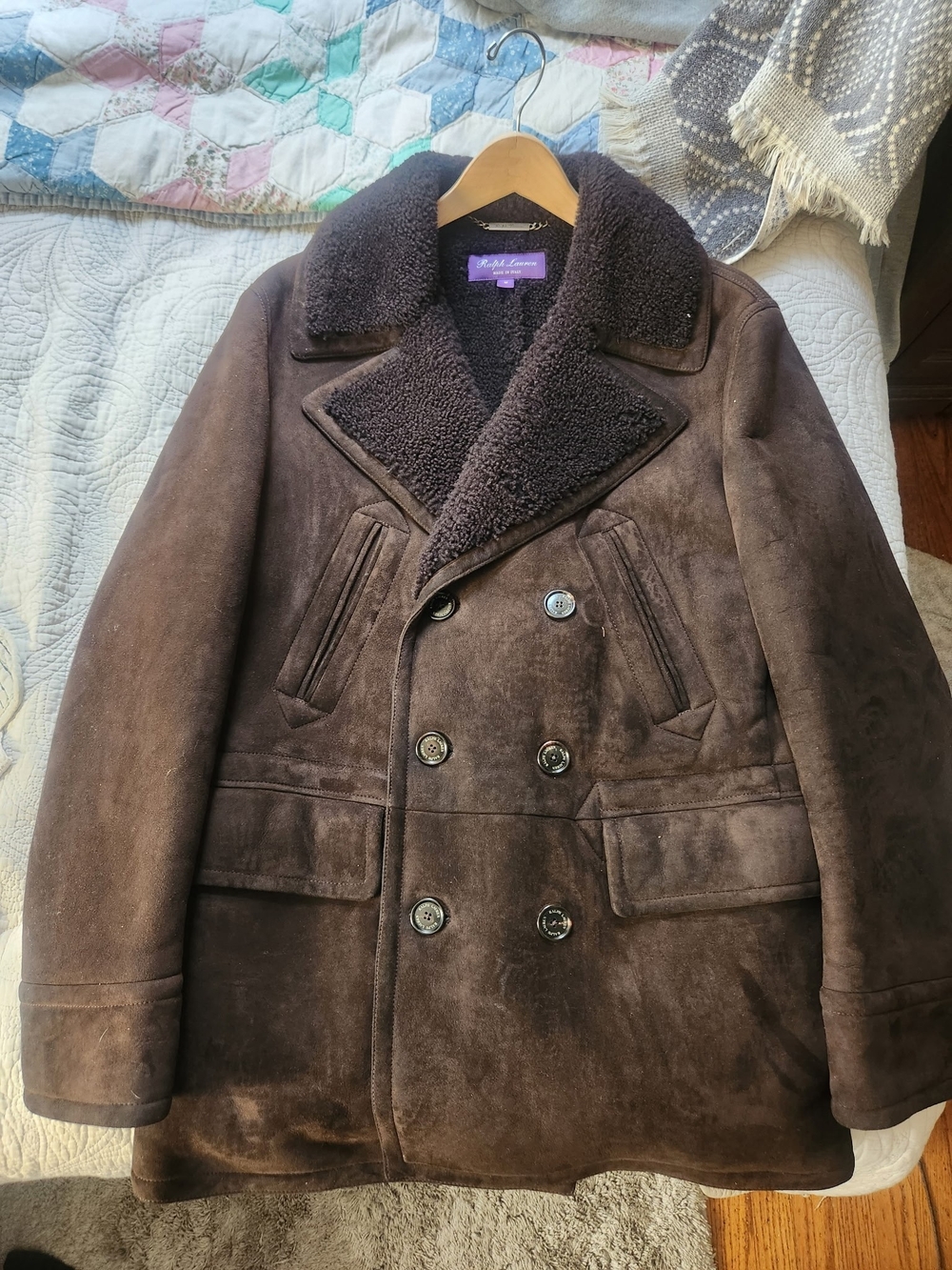 Ralph Lauren Purple Label Men's Brown Shearling Double-Breasted Coat
